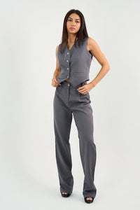 Gray Classic Vest & Pleated Straight Pants Set - Hushy Wear