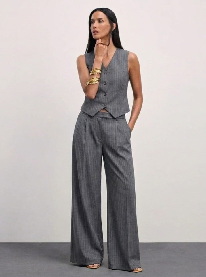 The Madison Pinstripe Co-Ord Set - Gray