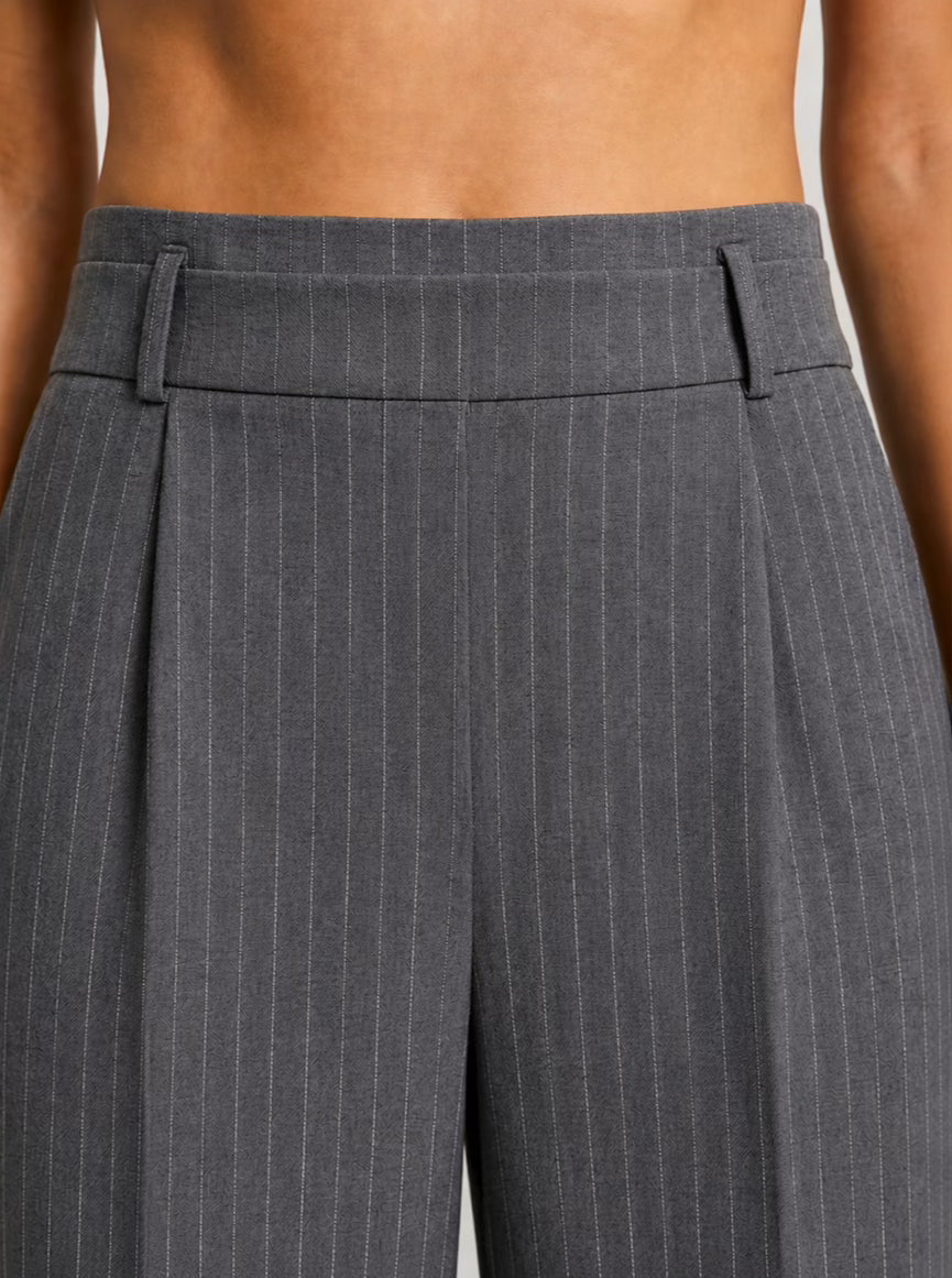 The Madison Pinstripe Wide-Leg Trousers - Gray
