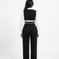 Crossover Wrap Cropped Vest & Pleated Pants Set– Black