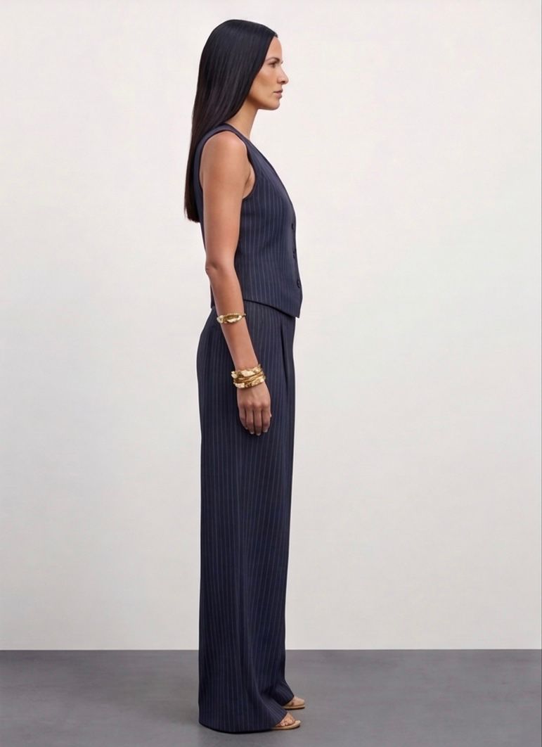 The Madison Pinstripe Wide-Leg Trousers