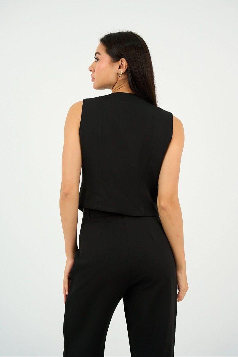 Black Classic Vest & Pleated Straight Pants Set - Hushy Wear