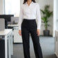 Black Pleated Straight - Leg Trousers - Hushy Wear