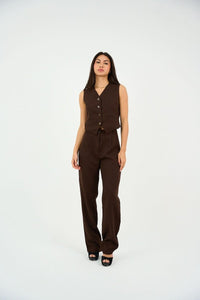Brown Classic Vest & Pleated Straight Pants Set - Hushy Wear