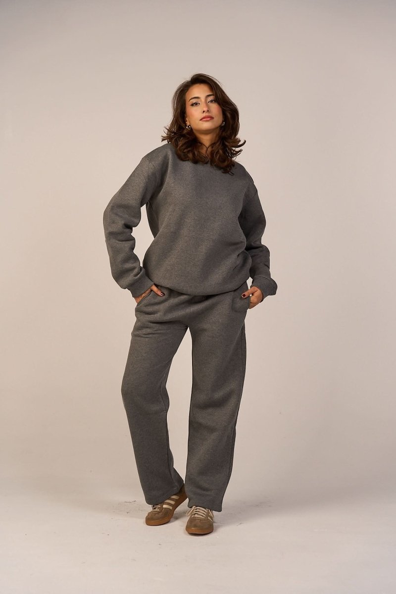 Crew Neck Pullover & Sweatpants - Set - Gray