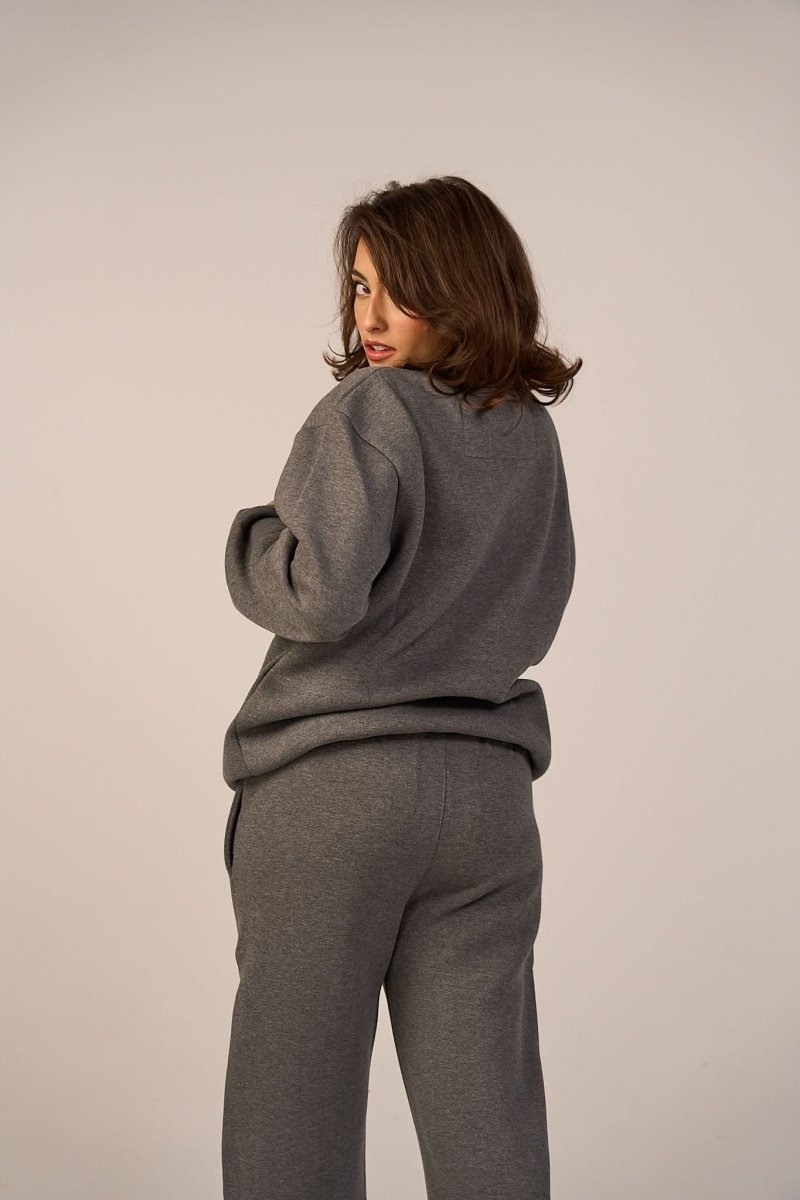 Crew Neck Pullover & Sweatpants - Set - Gray - Hushy Wear