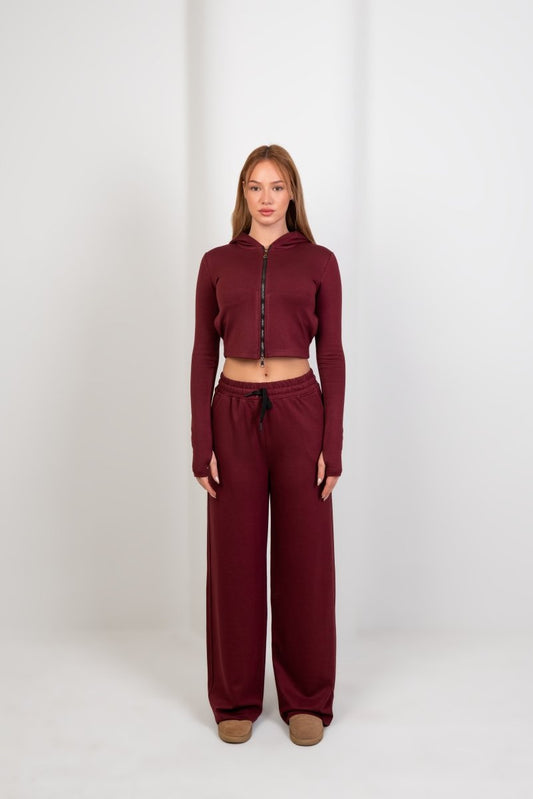 Double Zip Top – Burgundy - Hushy Wear