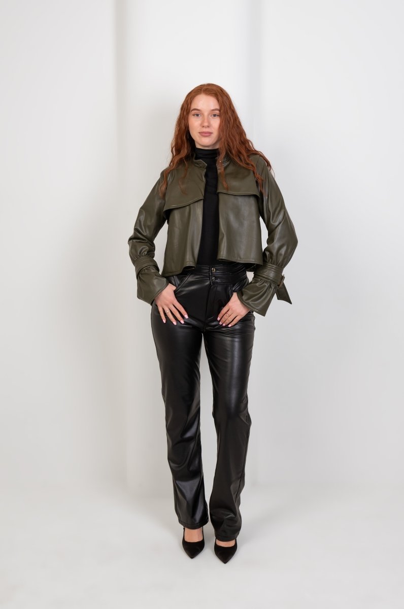 Faux Leather Wide Leg Pants - Black - Hushy Wear