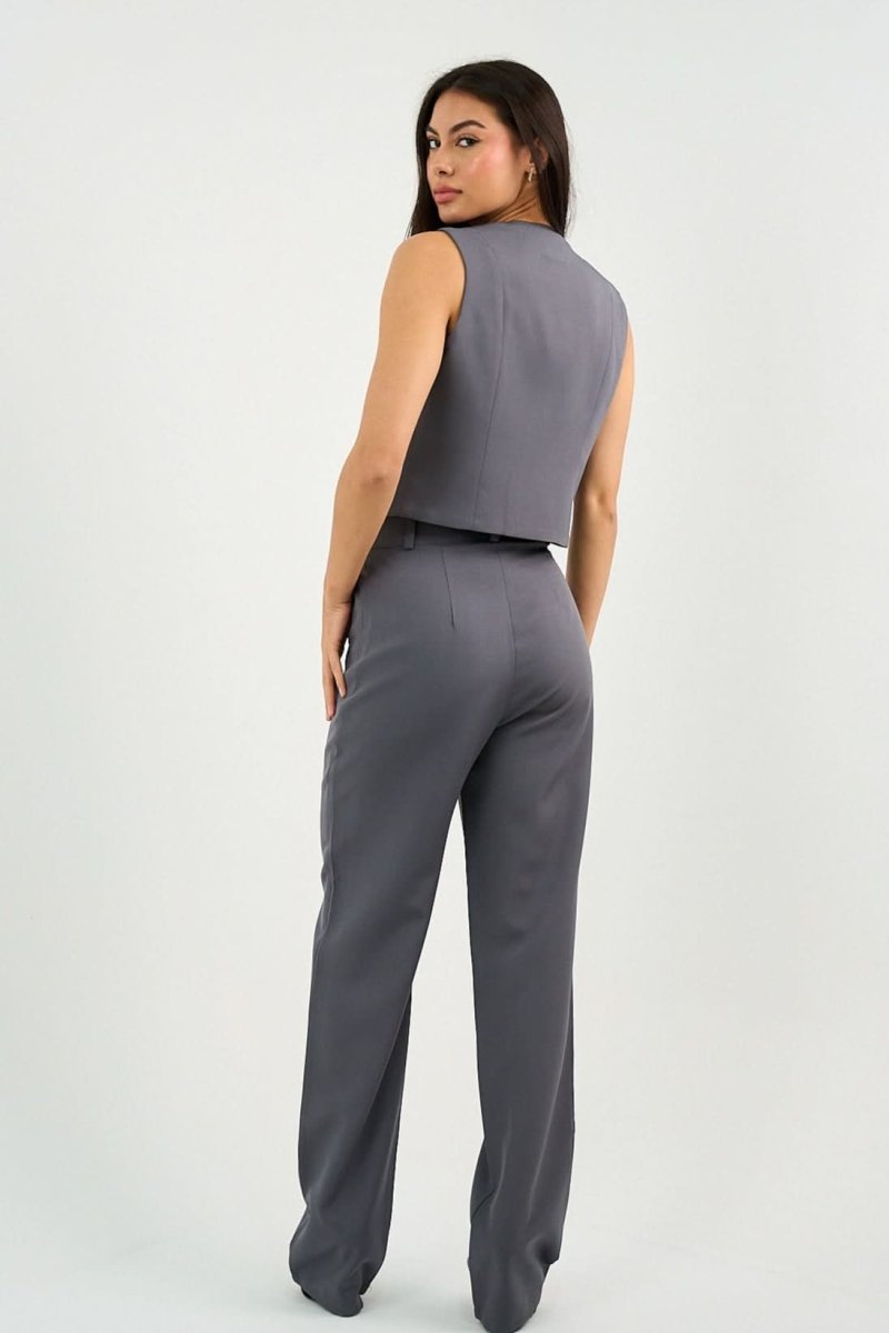 Gray Classic Vest & Pleated Straight Pants Set - Hushy Wear