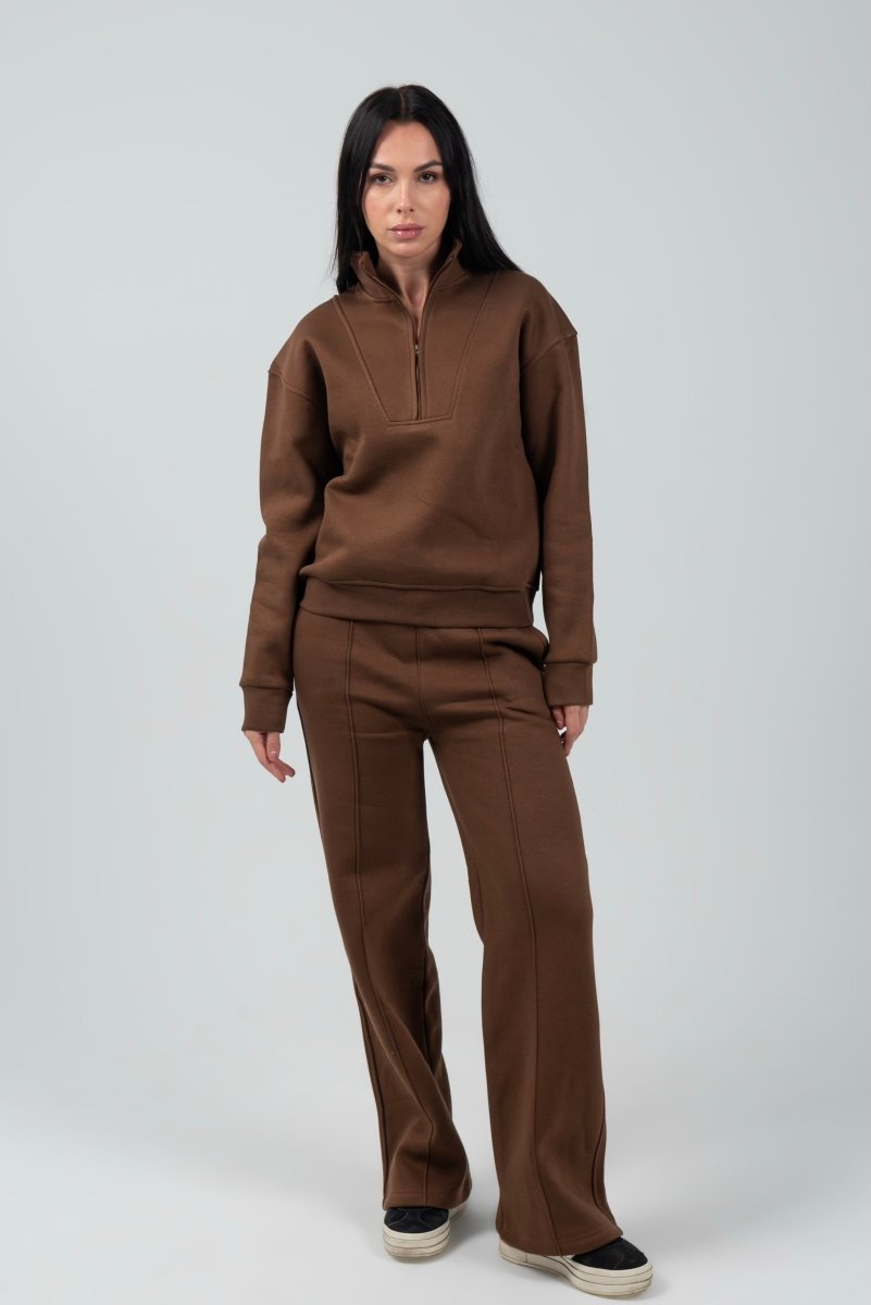 Half - Zip Lounge Top – Mocha - Hushy Wear