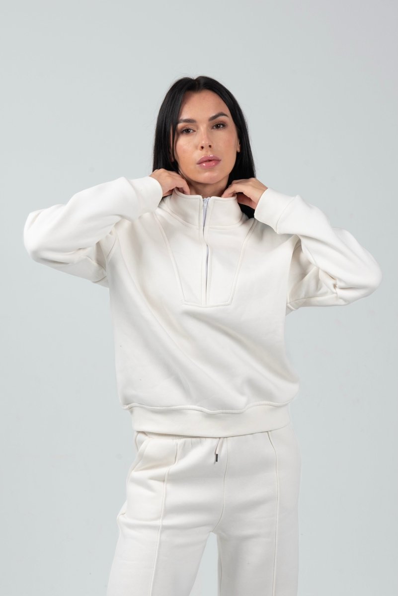 Half - Zip Lounge Top – Off - White - Hushy Wear
