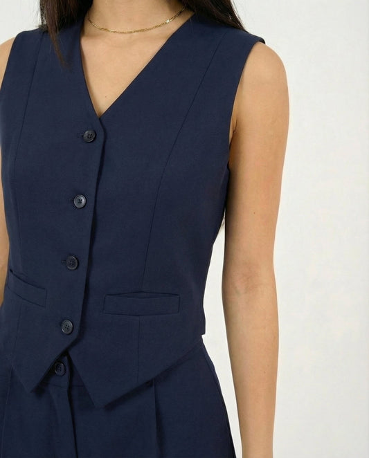 Navy Classic Vest & Pleated Straight Pants Set