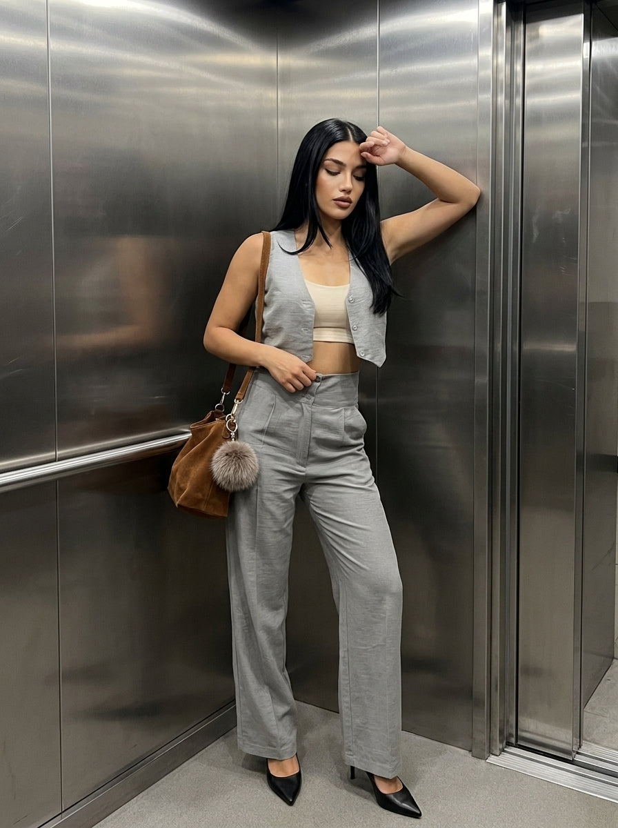 Linen Vest Only- Gray