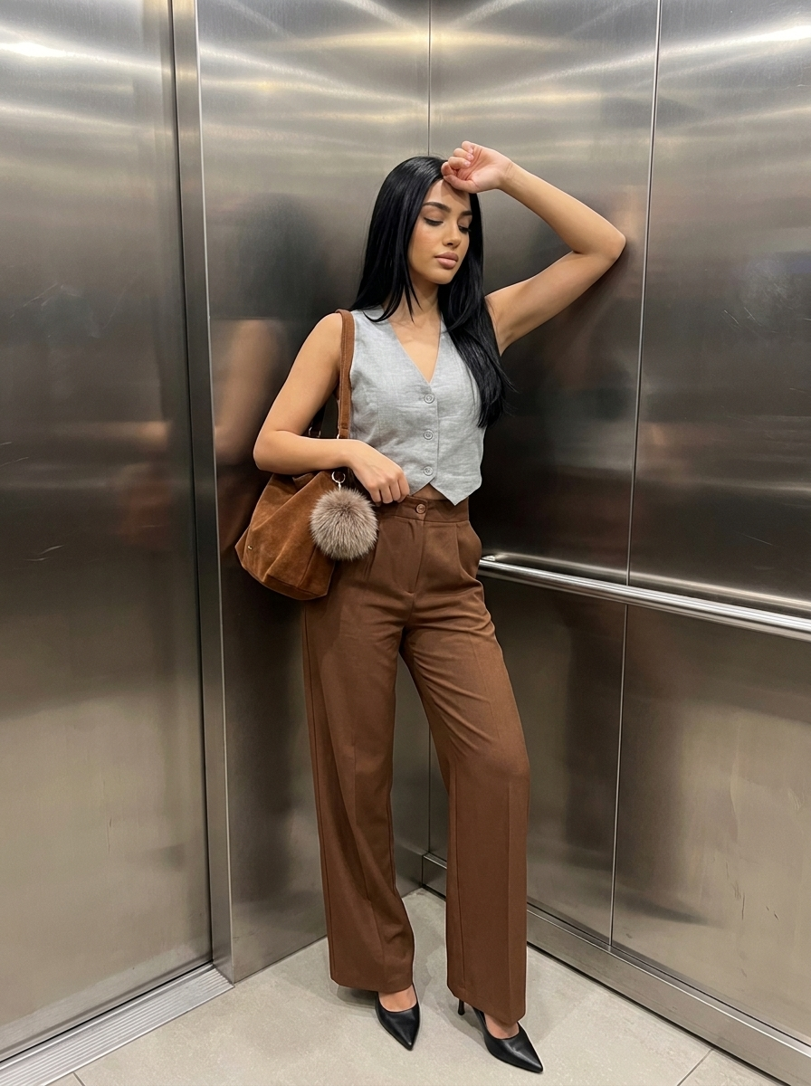 Linen Gray Vest & Brown Trouser (Shop The Look)