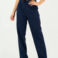 Navy Pleated Straight - Leg Trousers - Hushy Wear