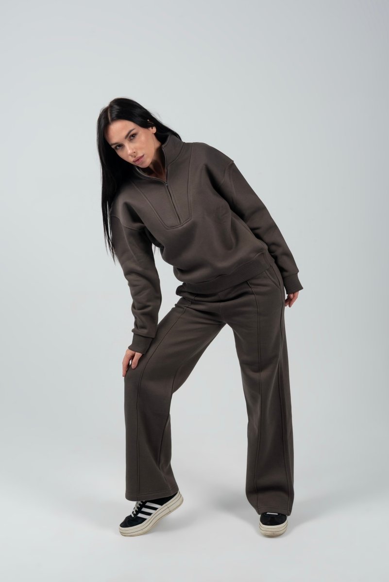Relaxed Fit Half - Zip Sweater & Pants Set – Charcoal - Hushy Wear