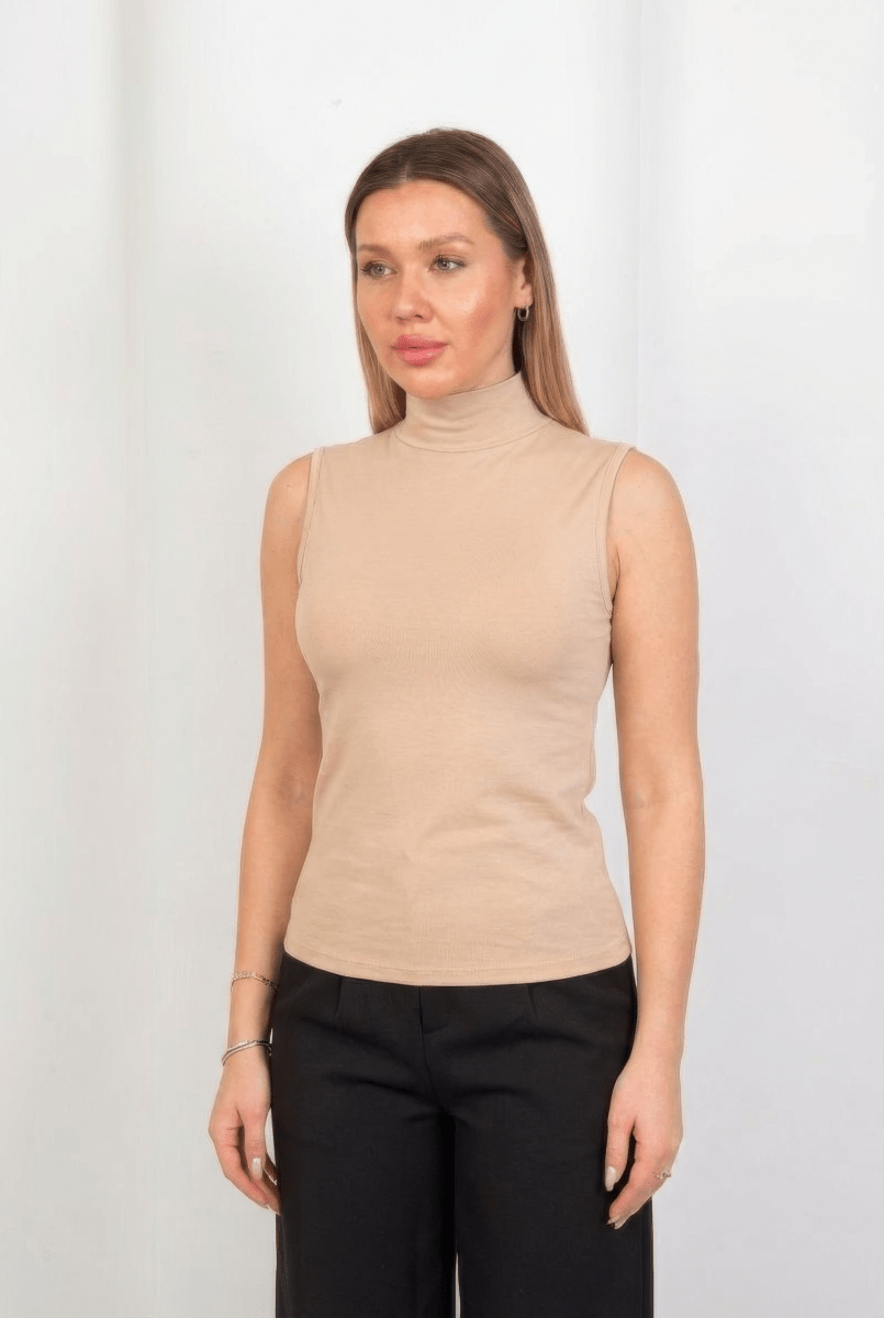 Sleeveless Basic Top - Beige - Hushy Wear