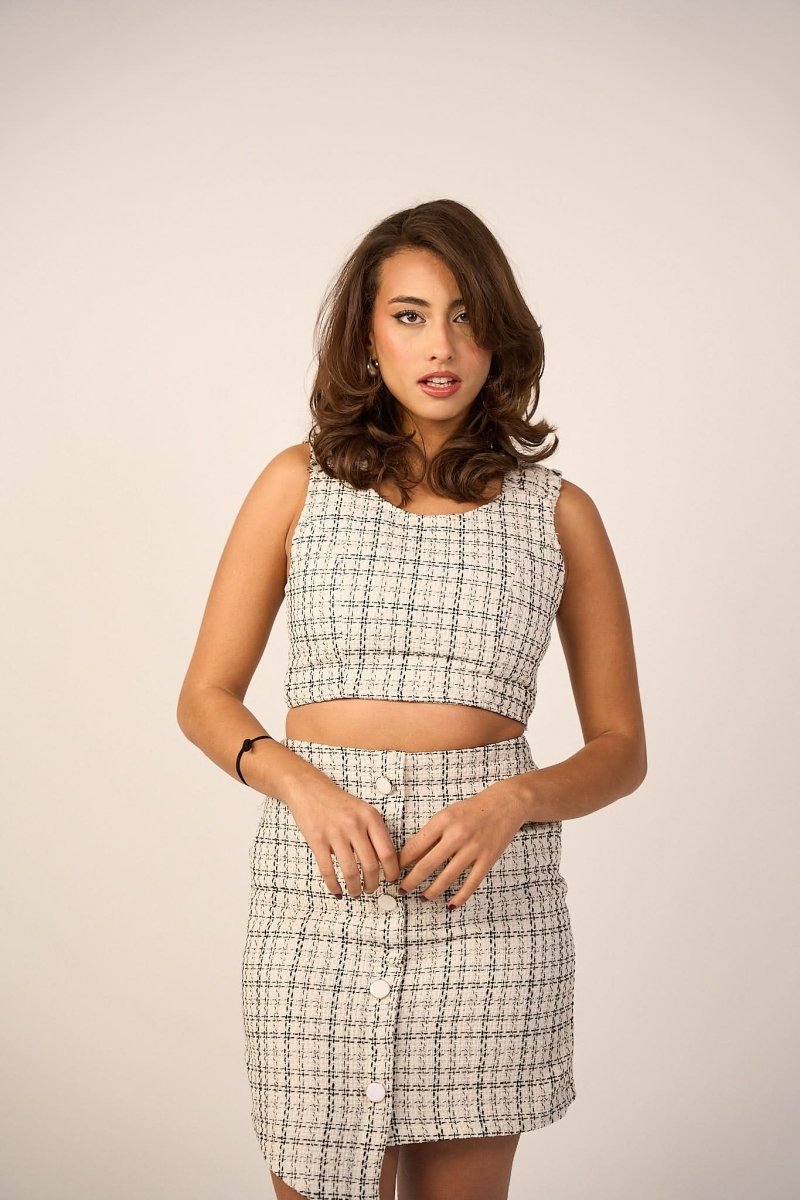 بلوزة من التويد - أبيض