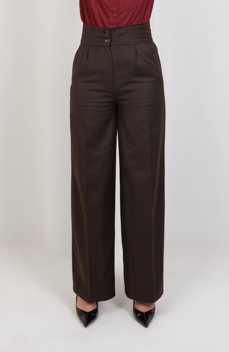 Wool High Waist Trouser - Brown - Hushy Wear