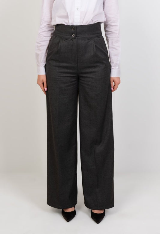 Wool High Waist Trouser - Gray - Hushy Wear